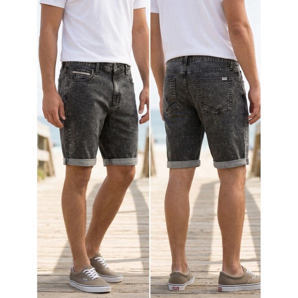 Vans Mens Denim Shorts Size 34 Acid Wash Black Cuffed Jorts Skate VN-00KRFU3